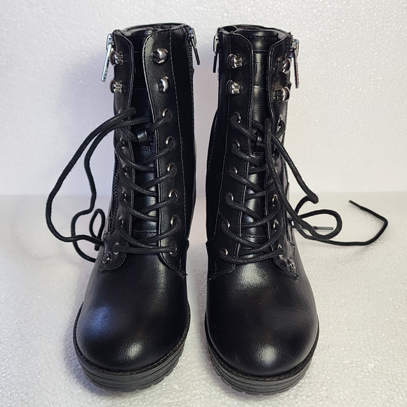 Guess LA Ginette Black Lace-Up High Heel Ankle Boots with Side Zip - Picture 6 of 11